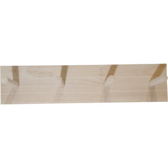 Natural Wood Wall-Mounted Coat Rack – 4 Pegs – 13" x 3" x 3" - Picture 1 of 6